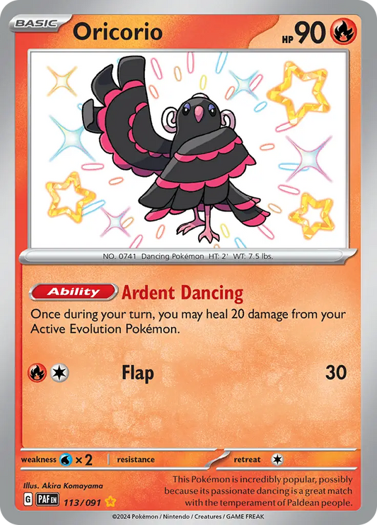 Pokemon Paldean Fates Oricorio #113 — Shiny Rare Pokémon card