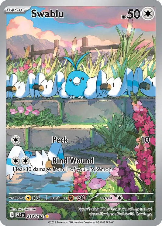 Pokemon Paradox Rift Swablu #213 — Illustration Rare Pokémon card