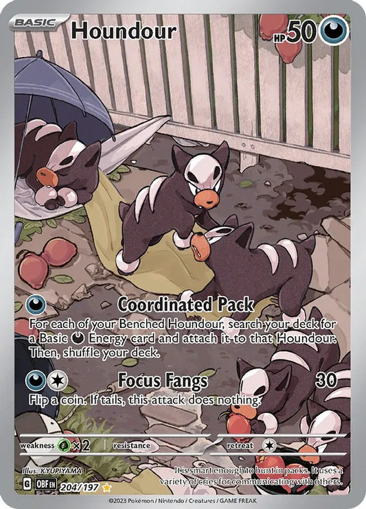 Pokemon Obsidian Flames Houndour #204 — Illustration Rare Pokémon card